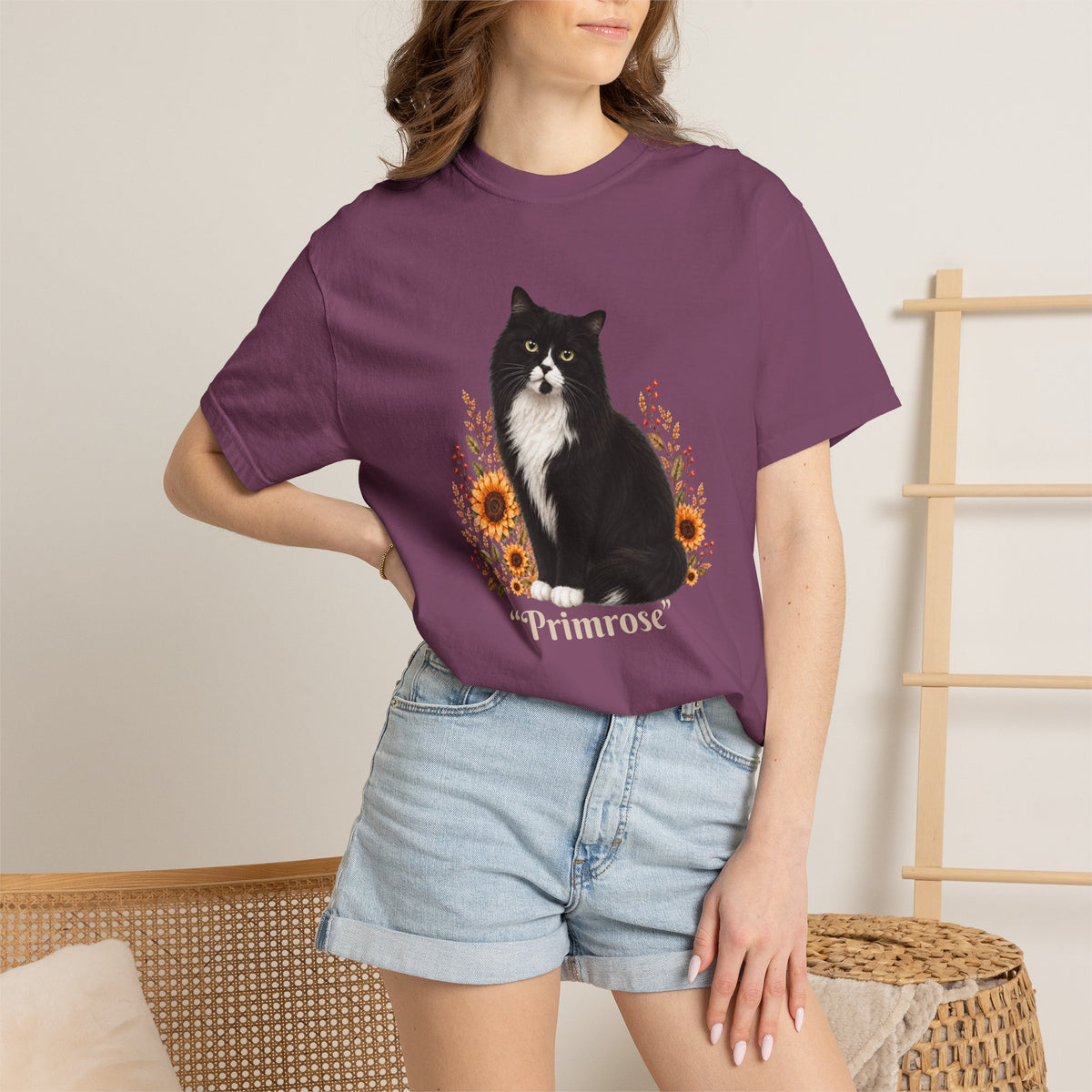 Personalized Tuxedo Cat Sunflower Comfort Colors® T-Shirt