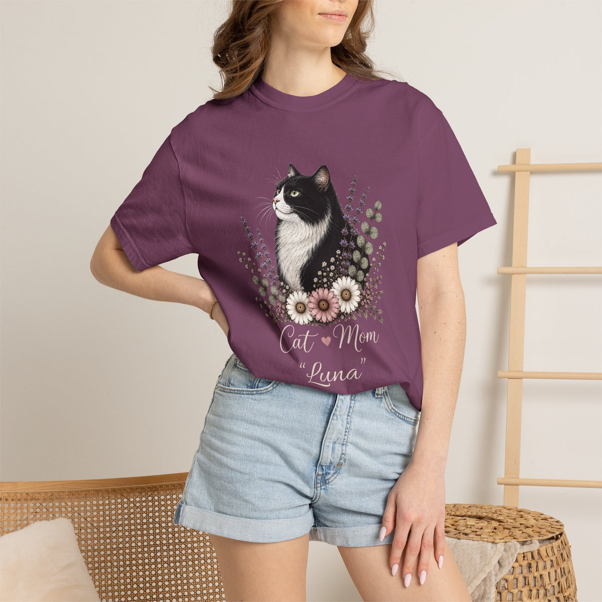 Personalized Tuxedo Cat Mom Comfort Colors® T-Shirt