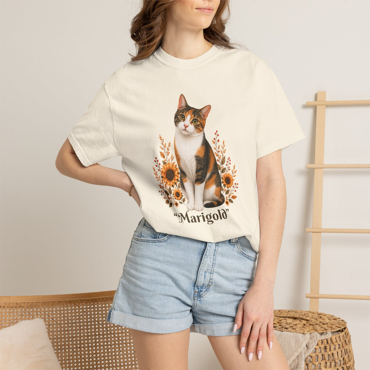 Personalized Calico Cat Sunflower Comfort Colors® T-Shirt
