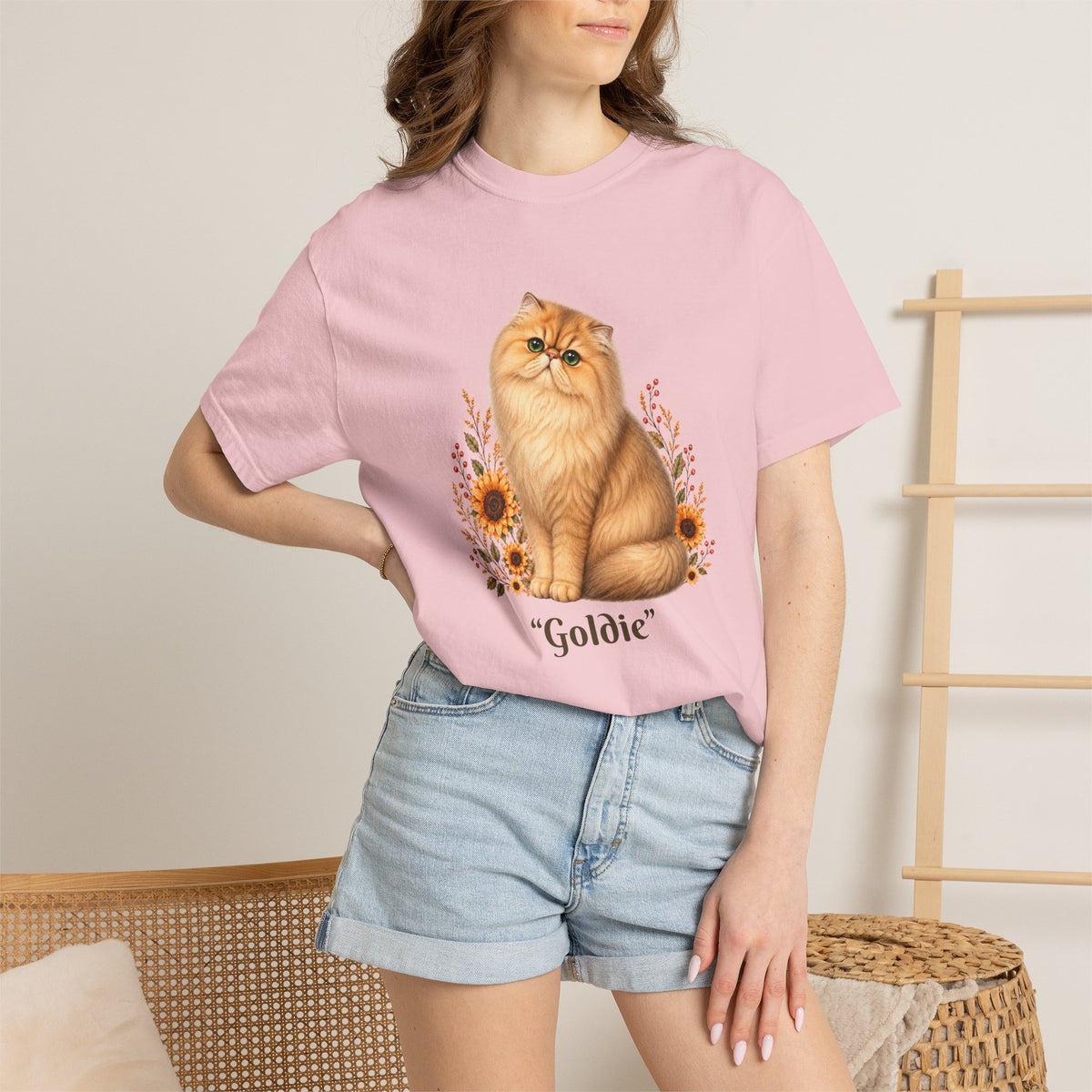 Personalized Golden Persian Cat Sunflower Comfort Colors® T-Shirt
