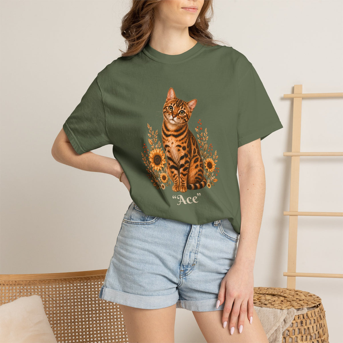 Personalized Bengal Cat Sunflower Comfort Colors® T-Shirt