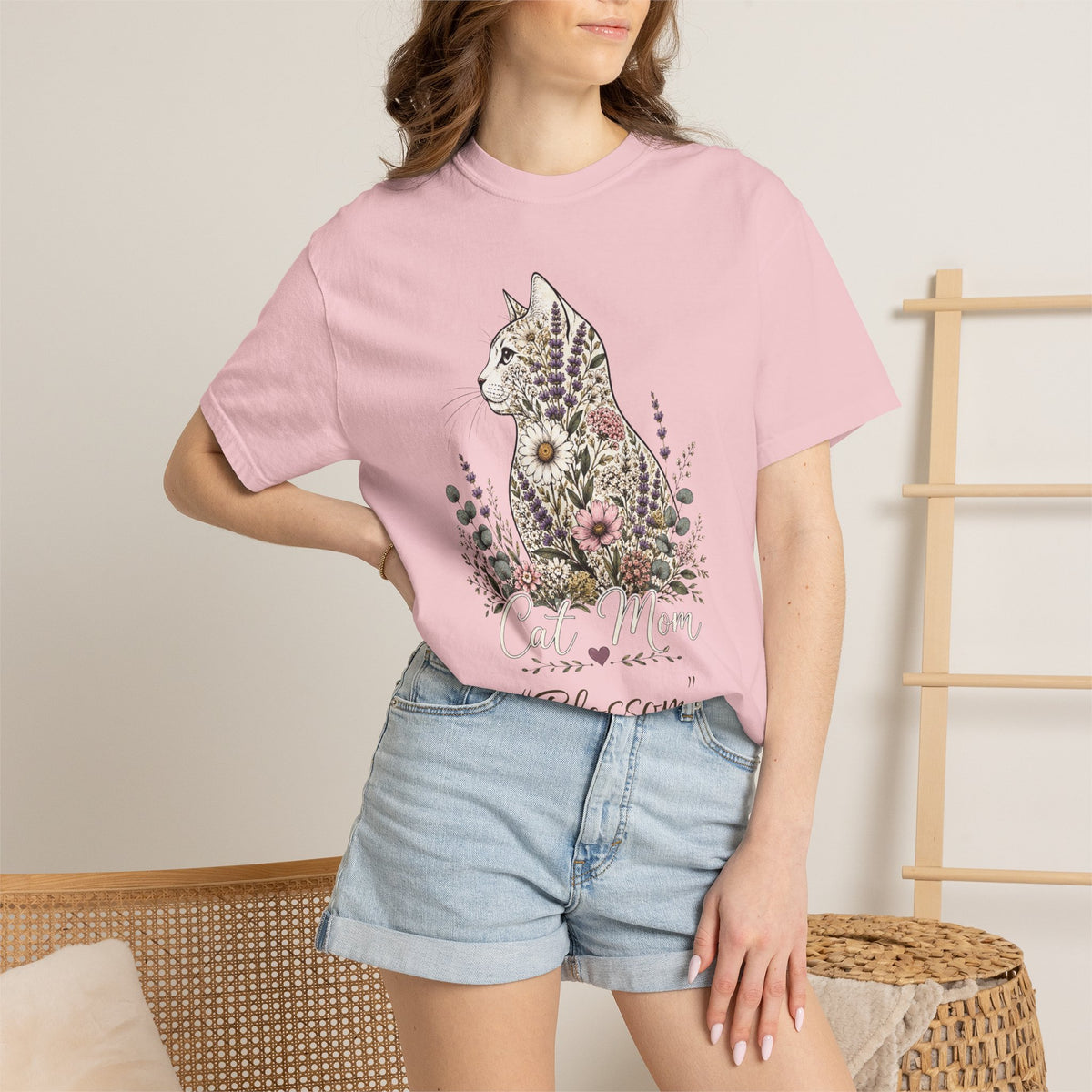 Personalized Floral Cat Mom Comfort Colors® T-Shirt