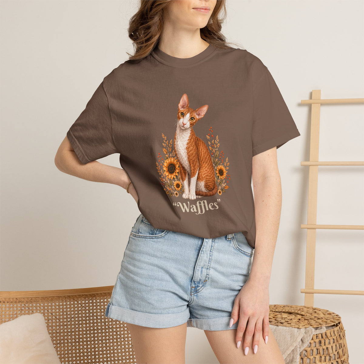 Personalized Cornish Rex Cat Sunflower Comfort Colors® T-Shirt