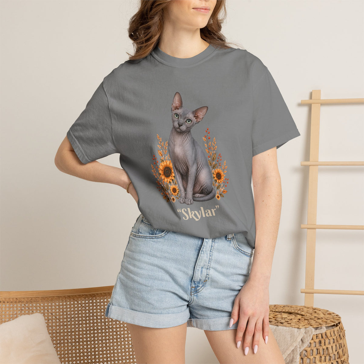 Personalized Blue Sphinx Cat Sunflower Comfort Colors® T-Shirt