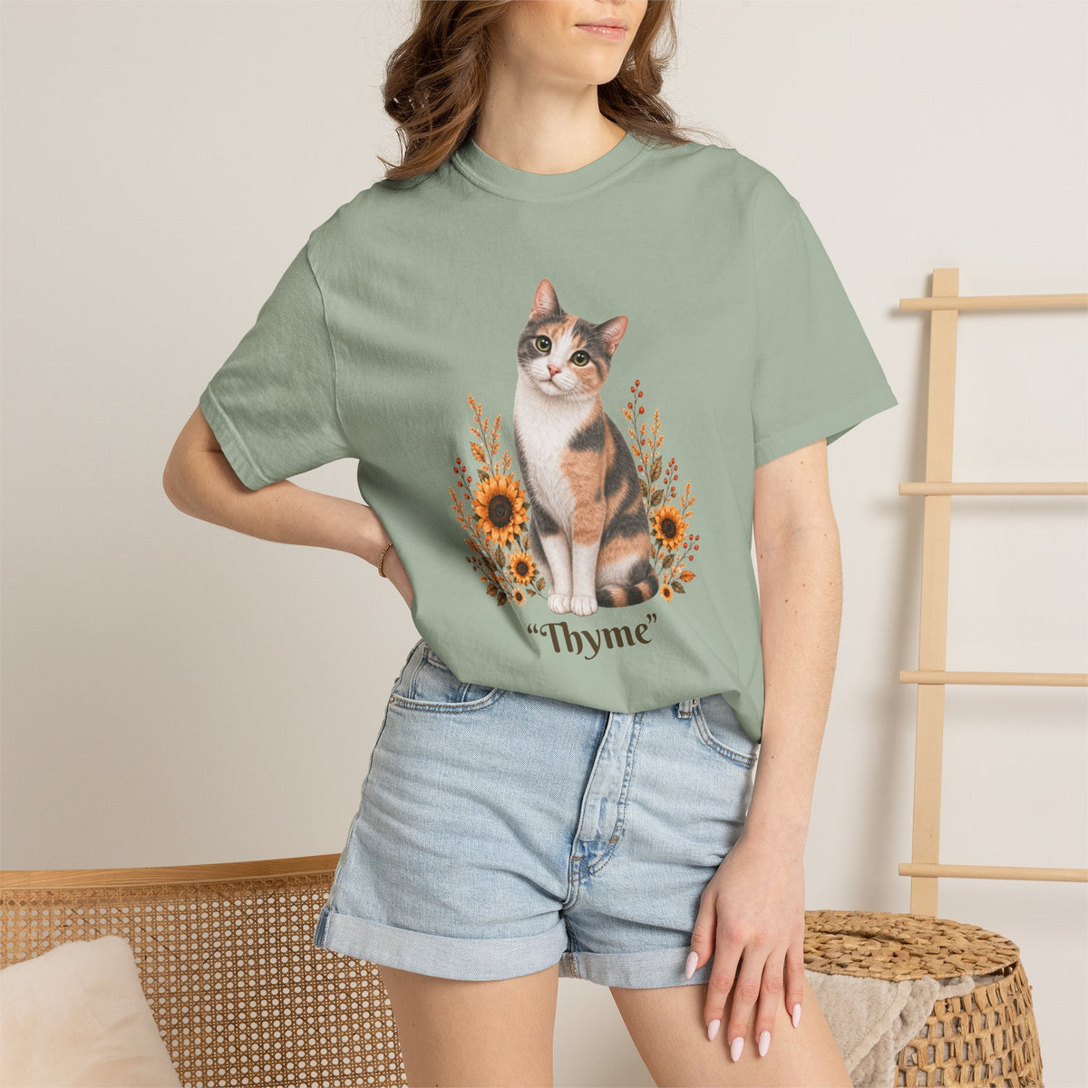 Personalized Calico Cat Sunflower Comfort Colors® T-Shirt