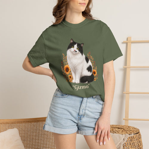 Personalized Black and White Cat  Sunflower Comfort Colors® T-Shirt