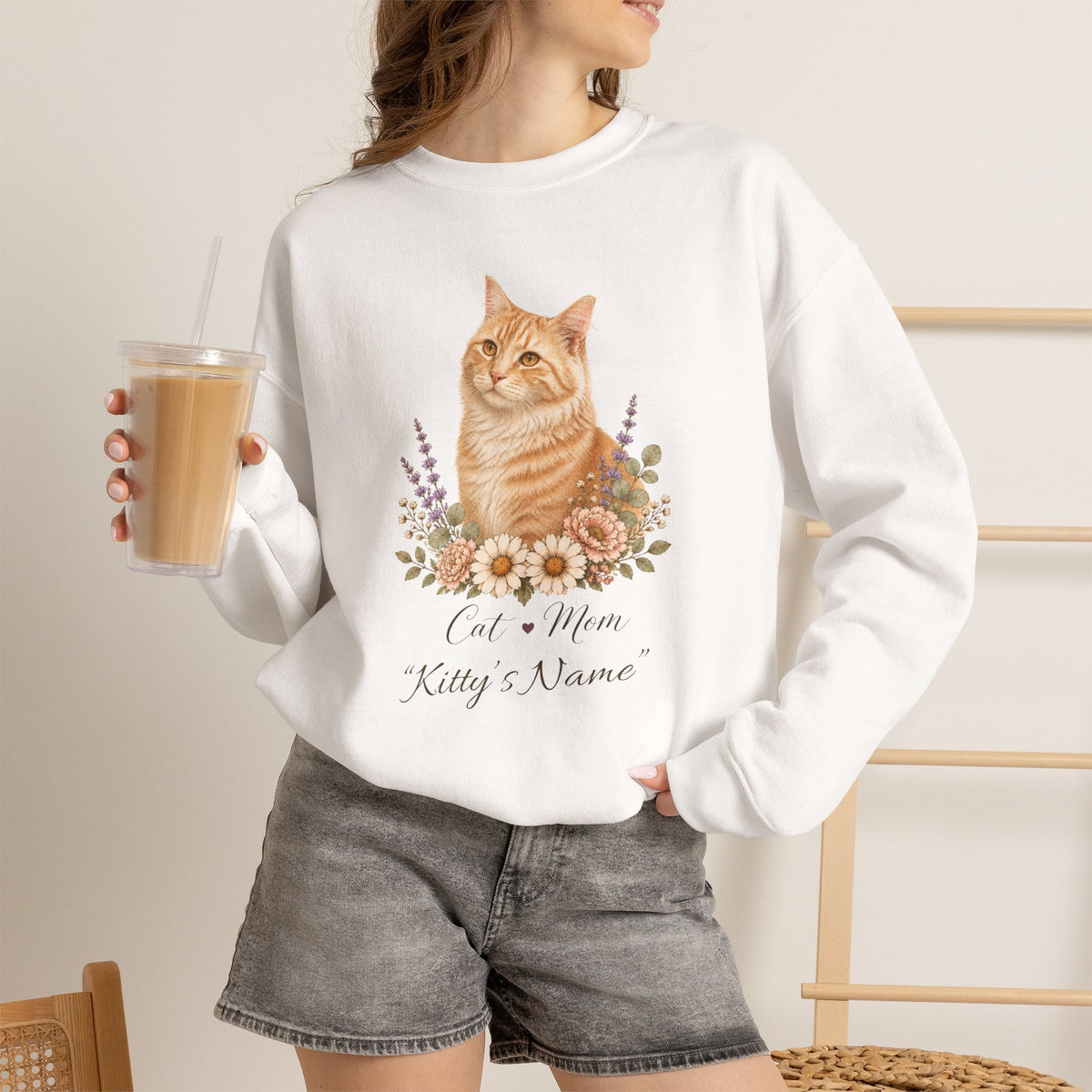 Personalized Orange Tabby Cat Mom Gildan® Sweatshirt