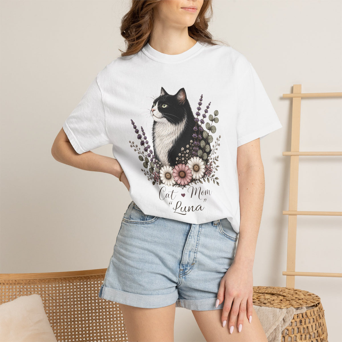 Personalized Tuxedo Cat Mom Comfort Colors® T-Shirt