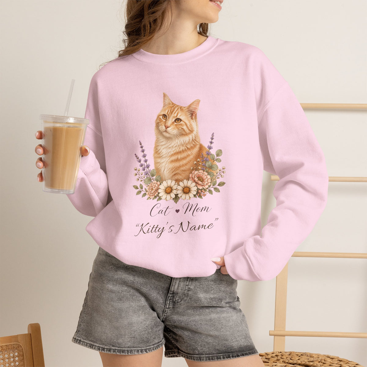 Personalized Orange Tabby Cat Mom Gildan® Sweatshirt