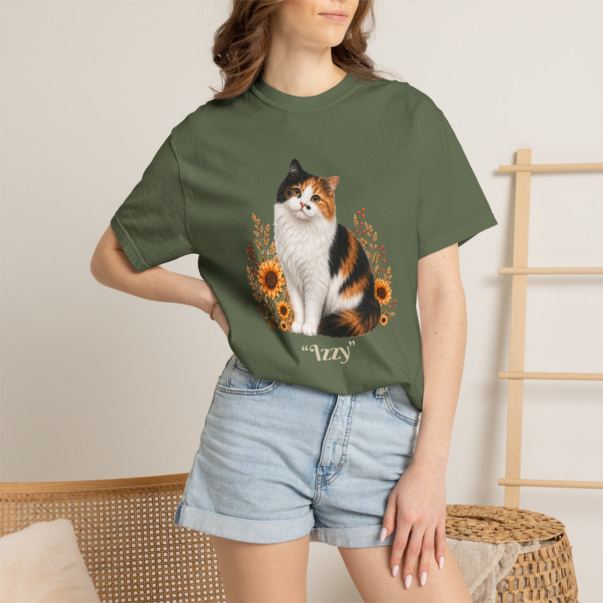 Personalized Calico Cat Sunflower Comfort Colors® T-Shirt