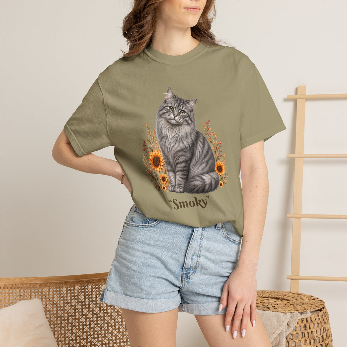 Personalized Silver Tabby Cat  Sunflower Comfort Colors® T-Shirt