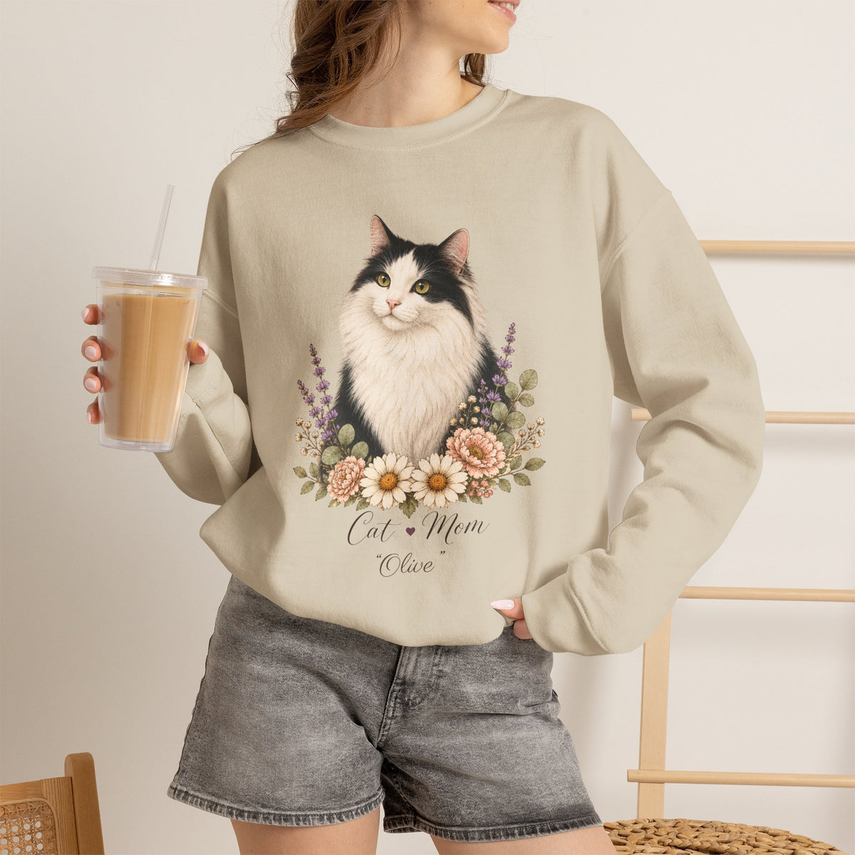 Personalized Cat Botanical Floral Sweatshirt
