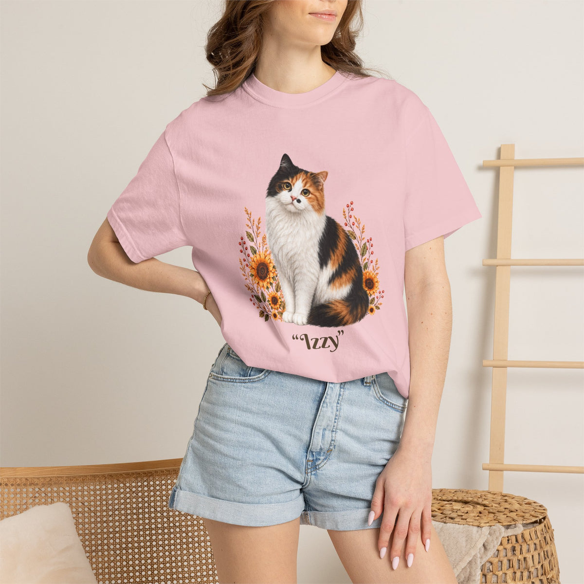 Personalized Calico Cat Sunflower Comfort Colors® T-Shirt