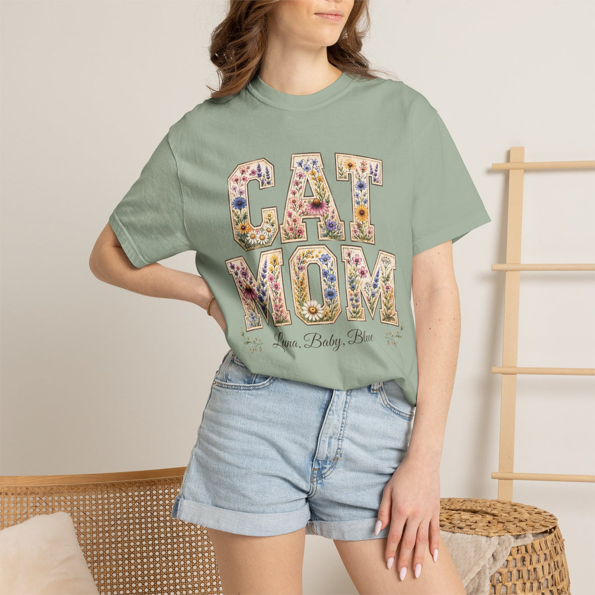 Personalized Collegiate Cat Mom Comfort Colors® T-Shirt