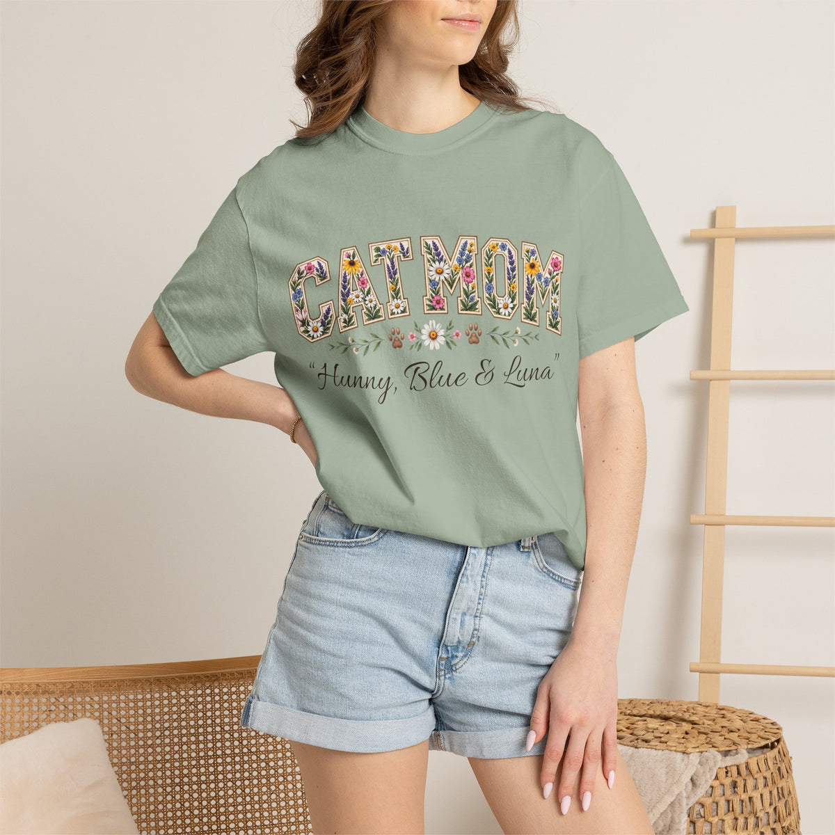 Personalized Collegiate Cat Mom Comfort Colors® T-Shirt
