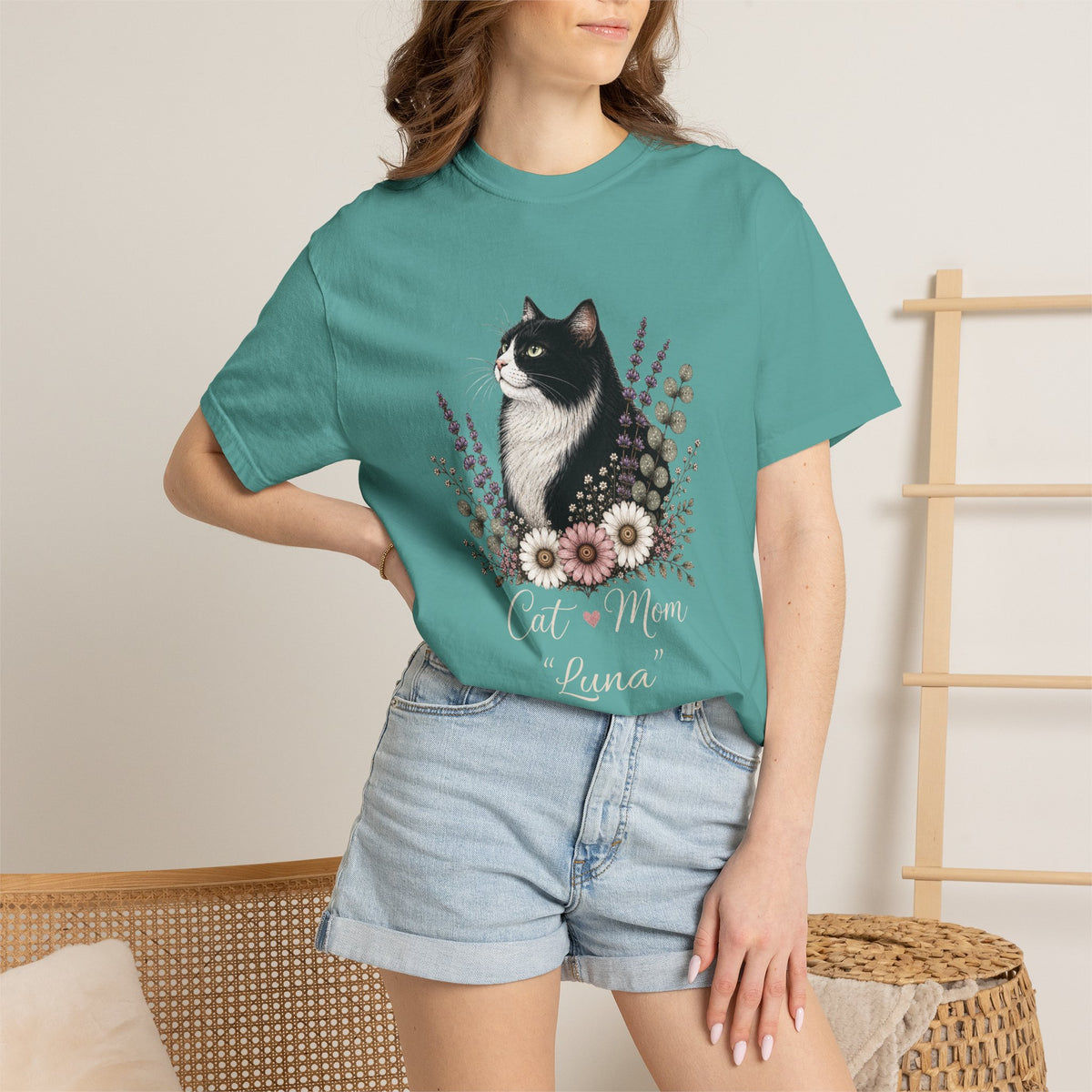 Personalized Tuxedo Cat Mom Comfort Colors® T-Shirt