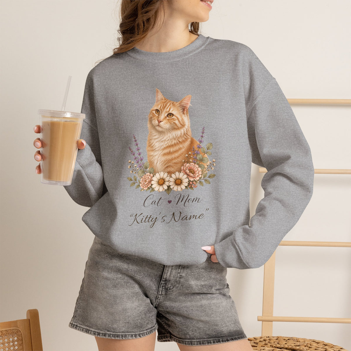 Personalized Orange Tabby Cat Mom Gildan® Sweatshirt