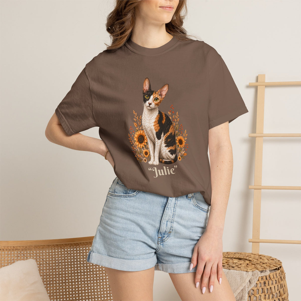 Personalized Cornish Rex Cat Sunflower Comfort Colors® T-Shirt