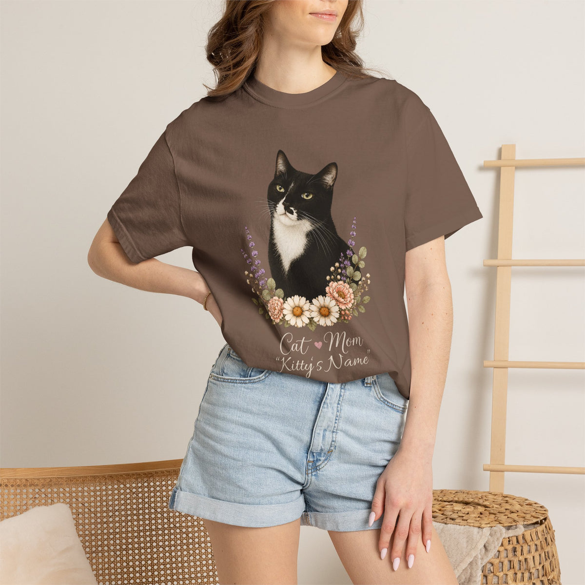 Personalized Black and White Cat Comfort Colors® T-Shirt