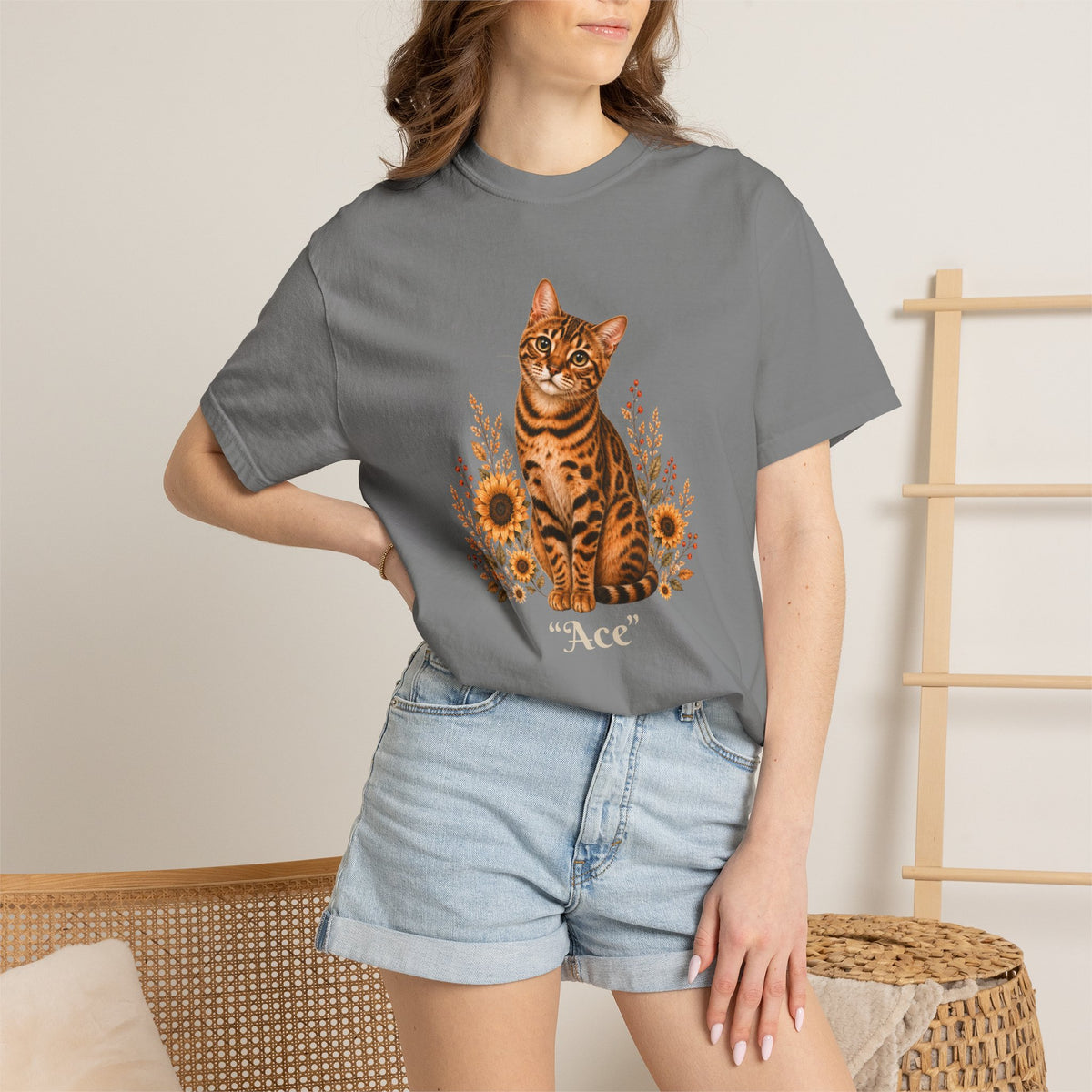 Personalized Bengal Cat Sunflower Comfort Colors® T-Shirt