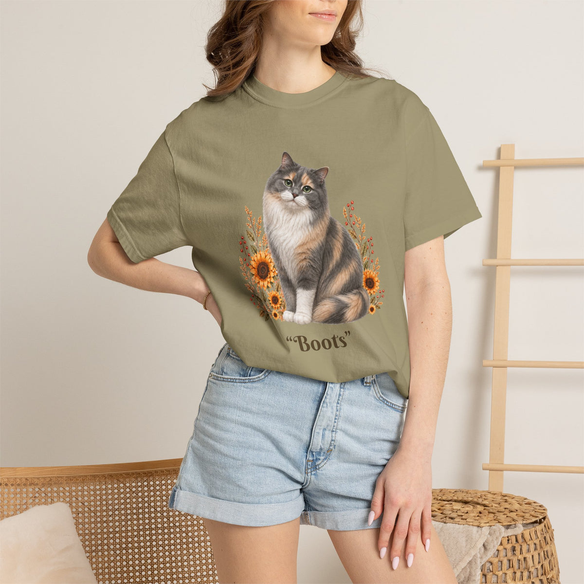 Personalized Calico Cat Sunflower Comfort Colors® T-Shirt