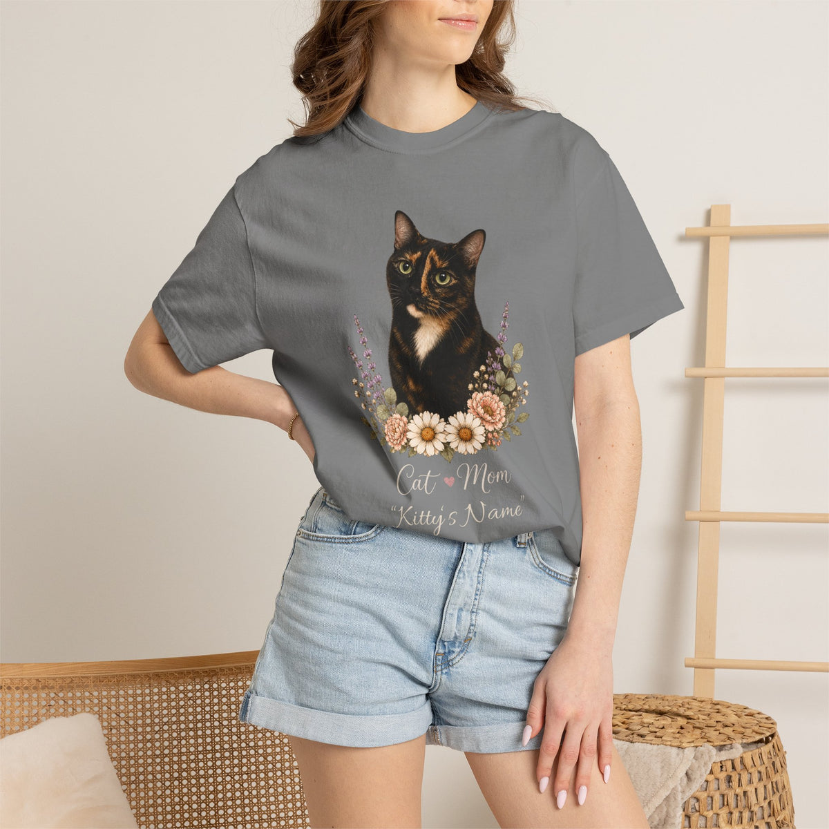 Personalized Tortoiseshell Cat Comfort Colors® T-Shirt