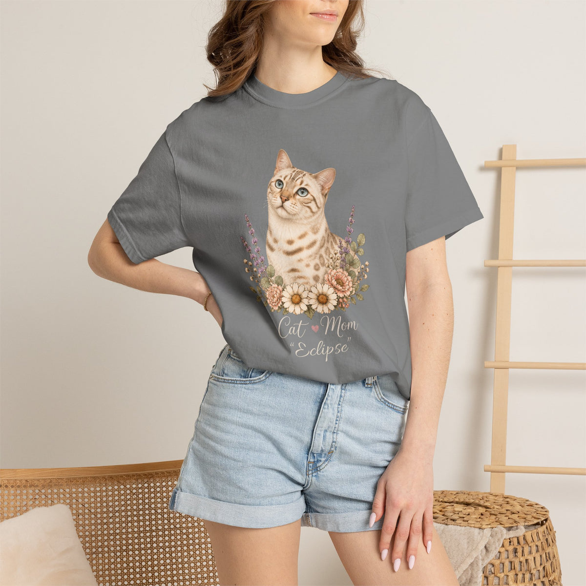 Personalized Snow Bengal Cat Mom Comfort Colors® T-Shirt