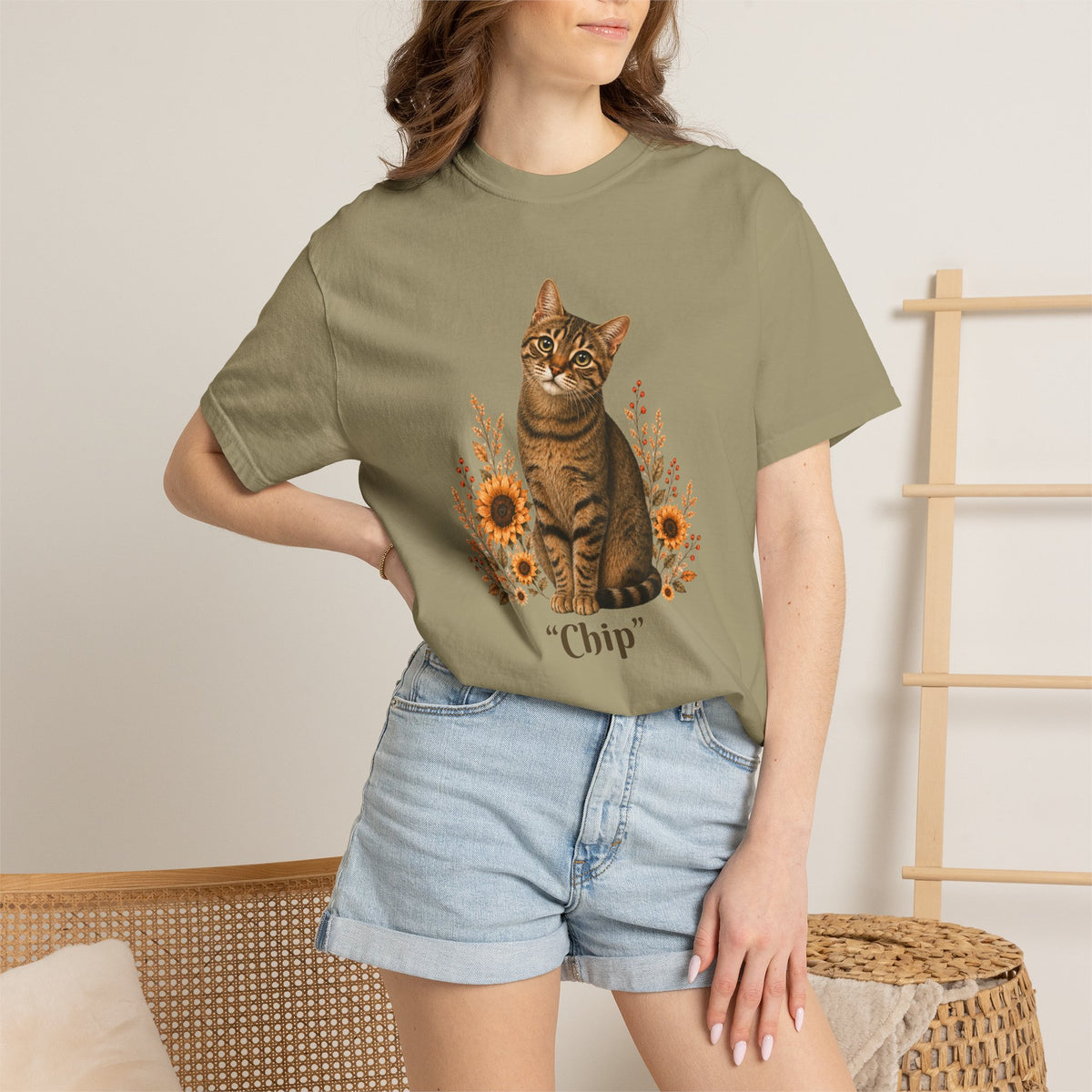 Personalized Tabby Cat Sunflower Comfort Colors® T-Shirt