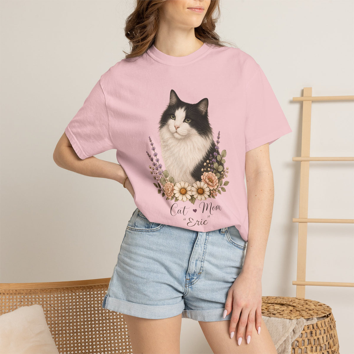 Personalized Black and White Cat Comfort Colors® T-Shirt