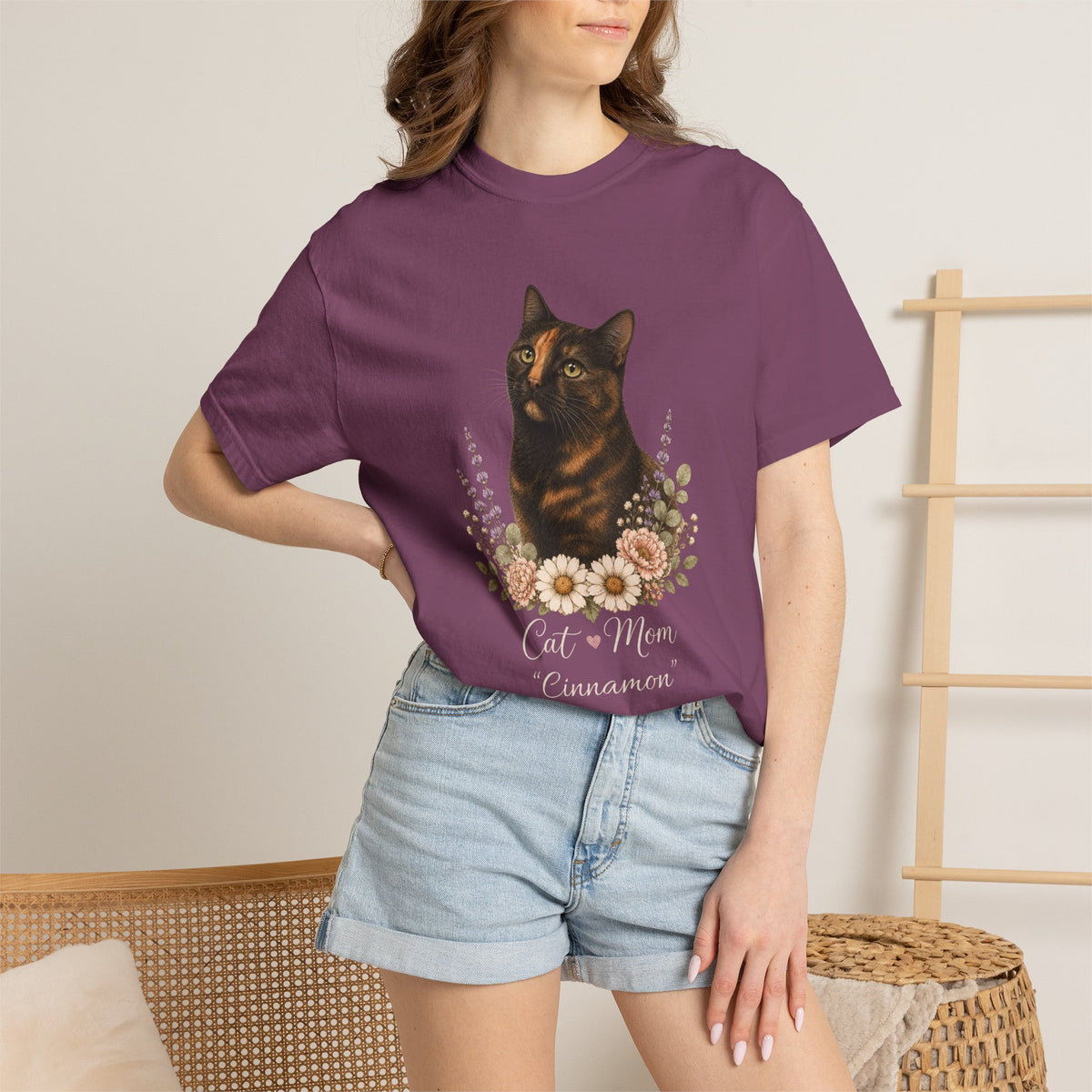 Personalized Tortoiseshell Cat Mom Comfort Colors® T-Shirt