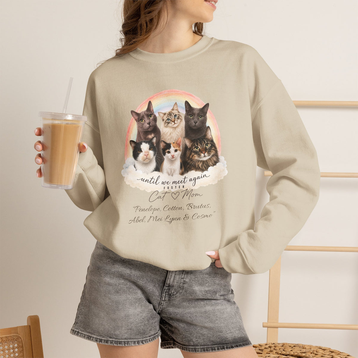 Personalized Rainbow Memorial Foster Cat Mom Gildan® Sweatshirt