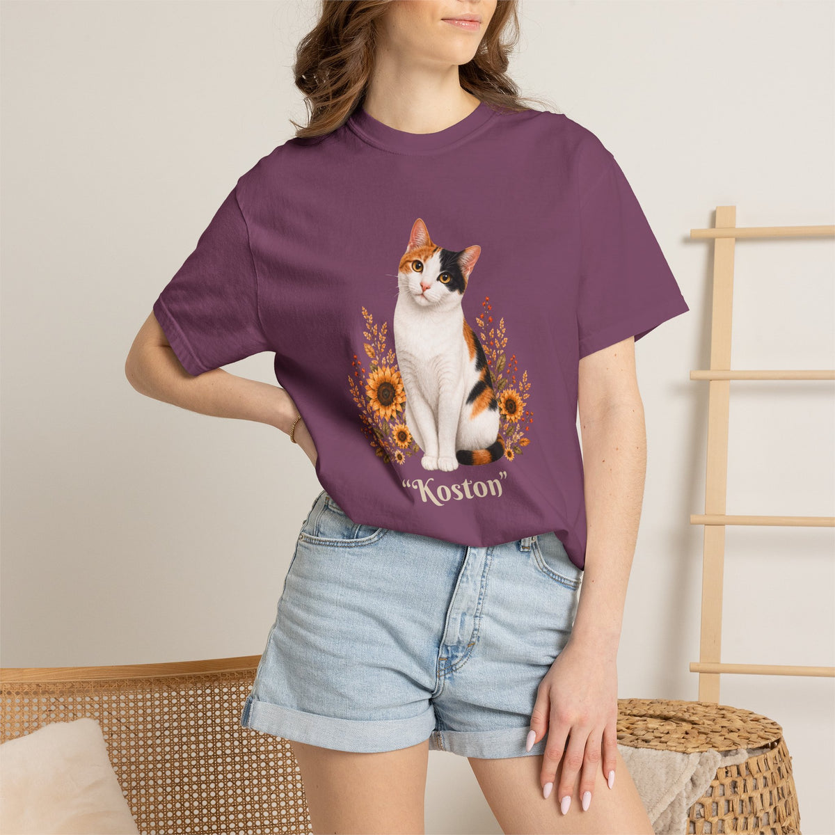 Personalized Calico Cat Sunflower Comfort Colors® T-Shirt
