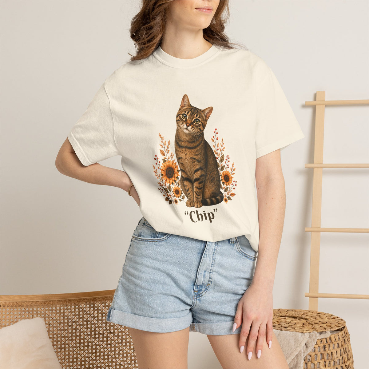 Personalized Tabby Cat Sunflower Comfort Colors® T-Shirt