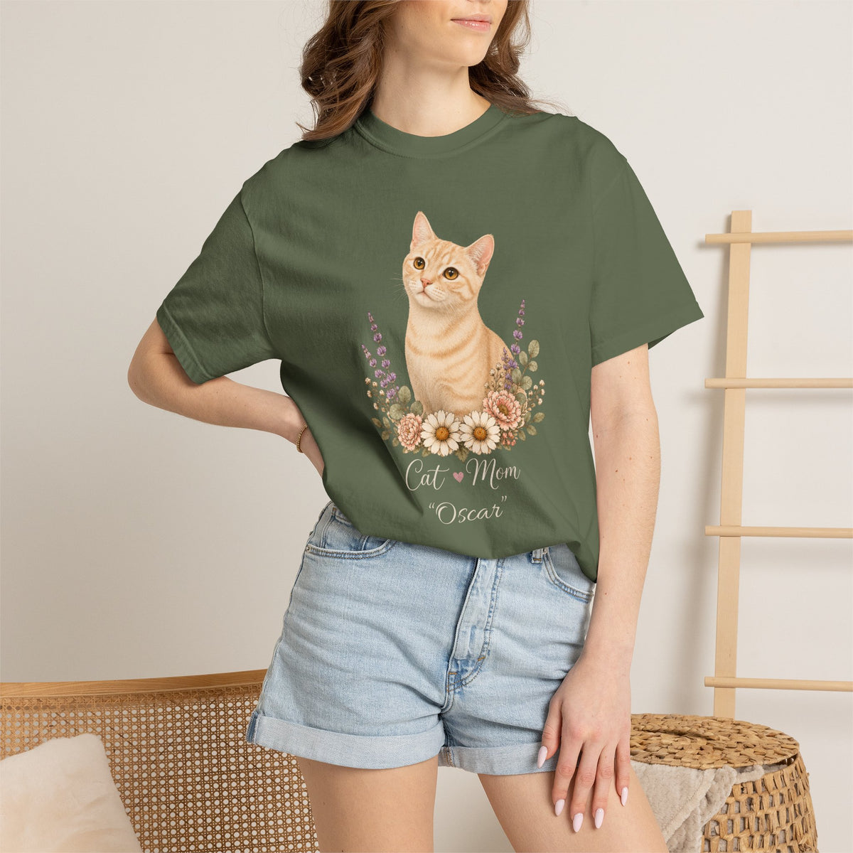 Personalized Cream Tabby Cat Mom Comfort Colors® T-Shirt