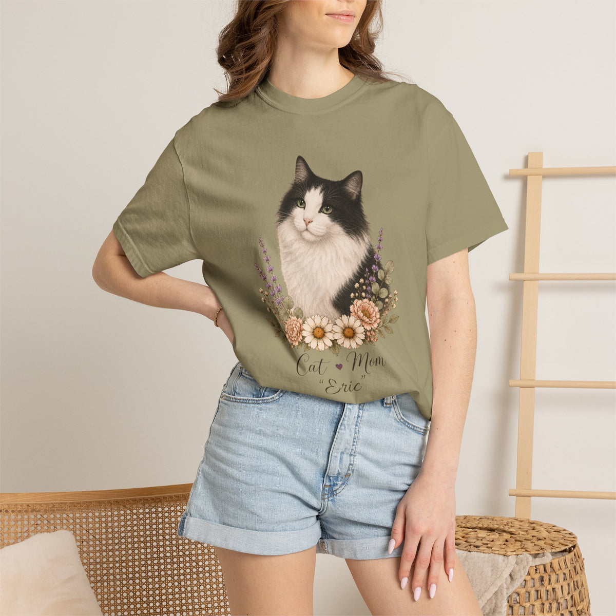 Personalized Black and White Cat Comfort Colors® T-Shirt