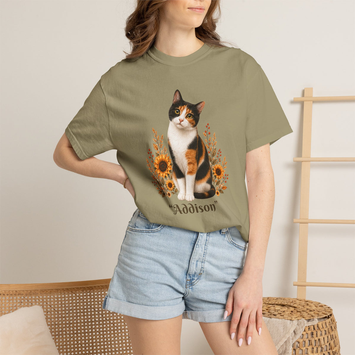 Personalized Calico Cat Sunflower Comfort Colors® T-Shirt