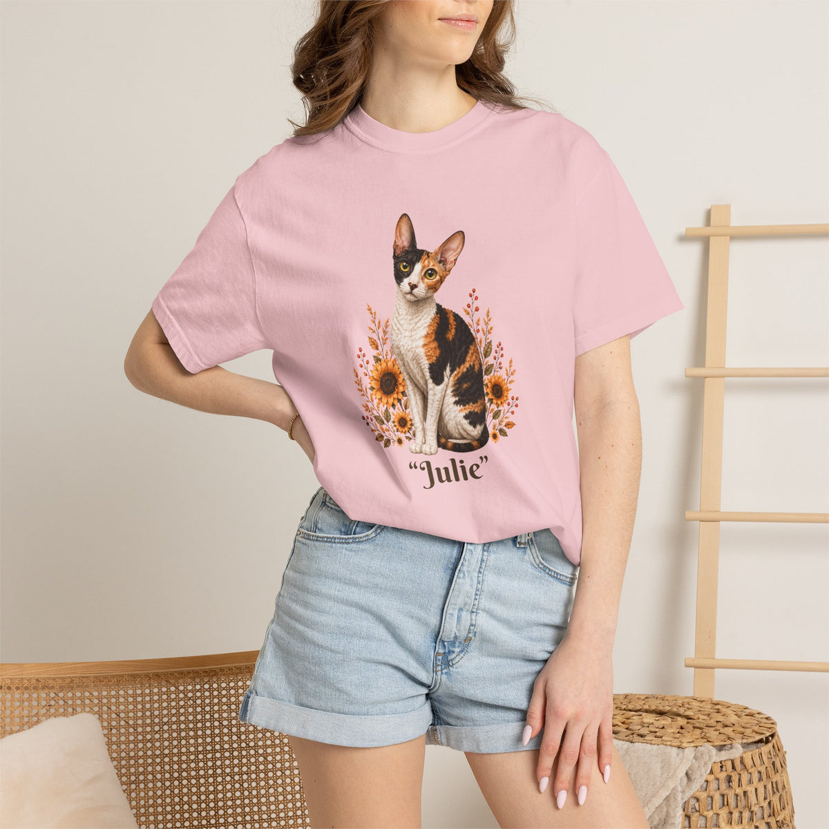 Personalized Cornish Rex Cat Sunflower Comfort Colors® T-Shirt