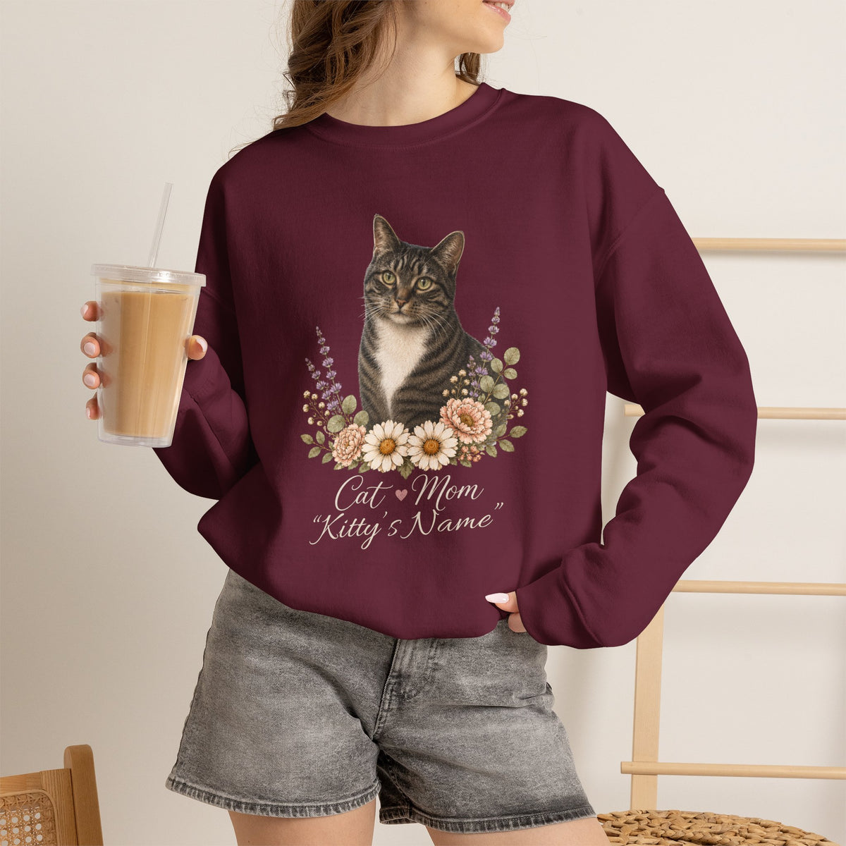 Personalized Brown Tabby Cat Mom Gildan® Sweatshirt