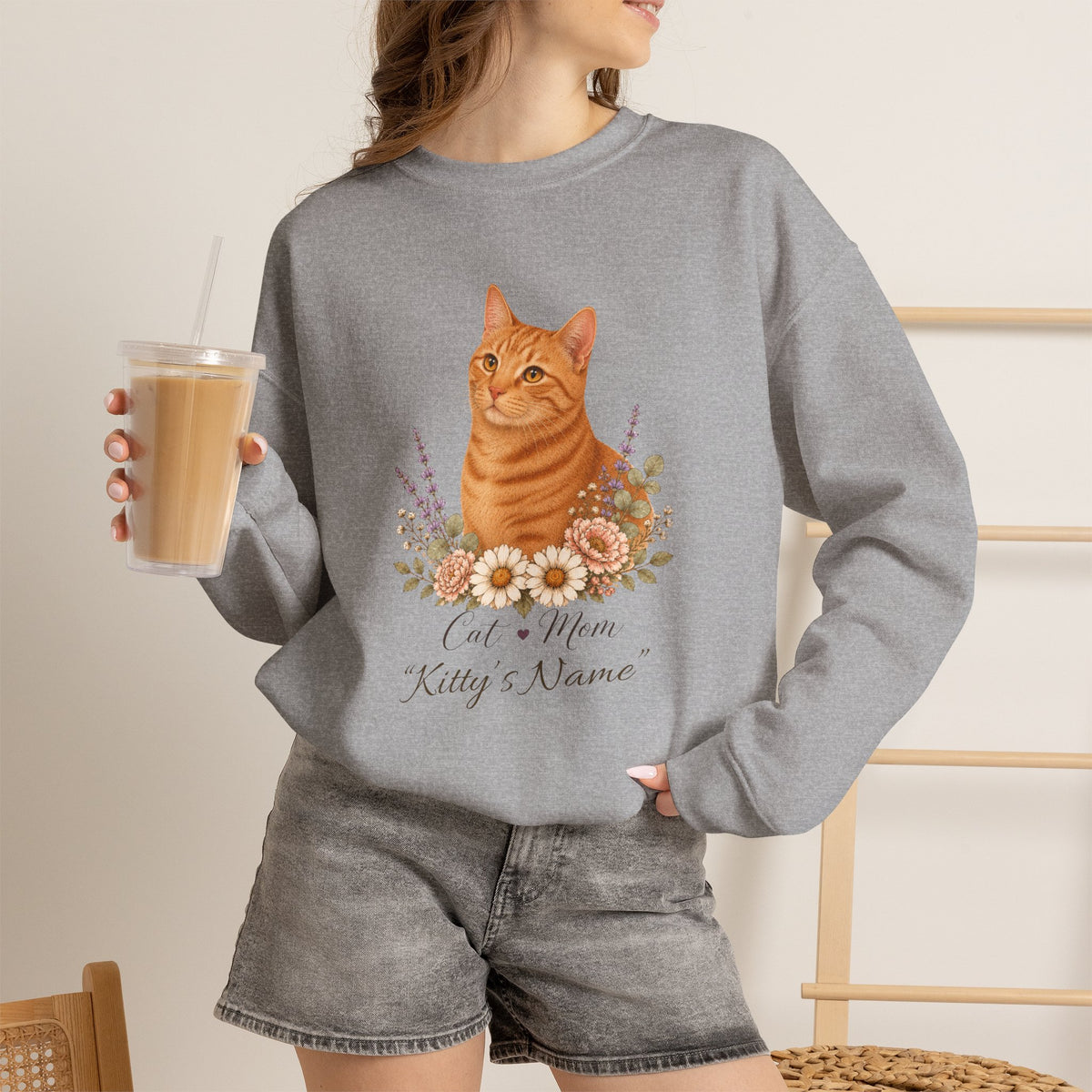 Personalized Orange Tabby Cat Mom Gildan® Sweatshirt