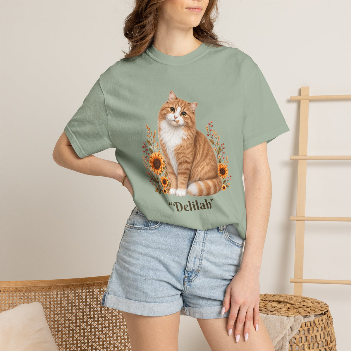 Personalized Orange Cat Sunflower Comfort Colors® T-Shirt