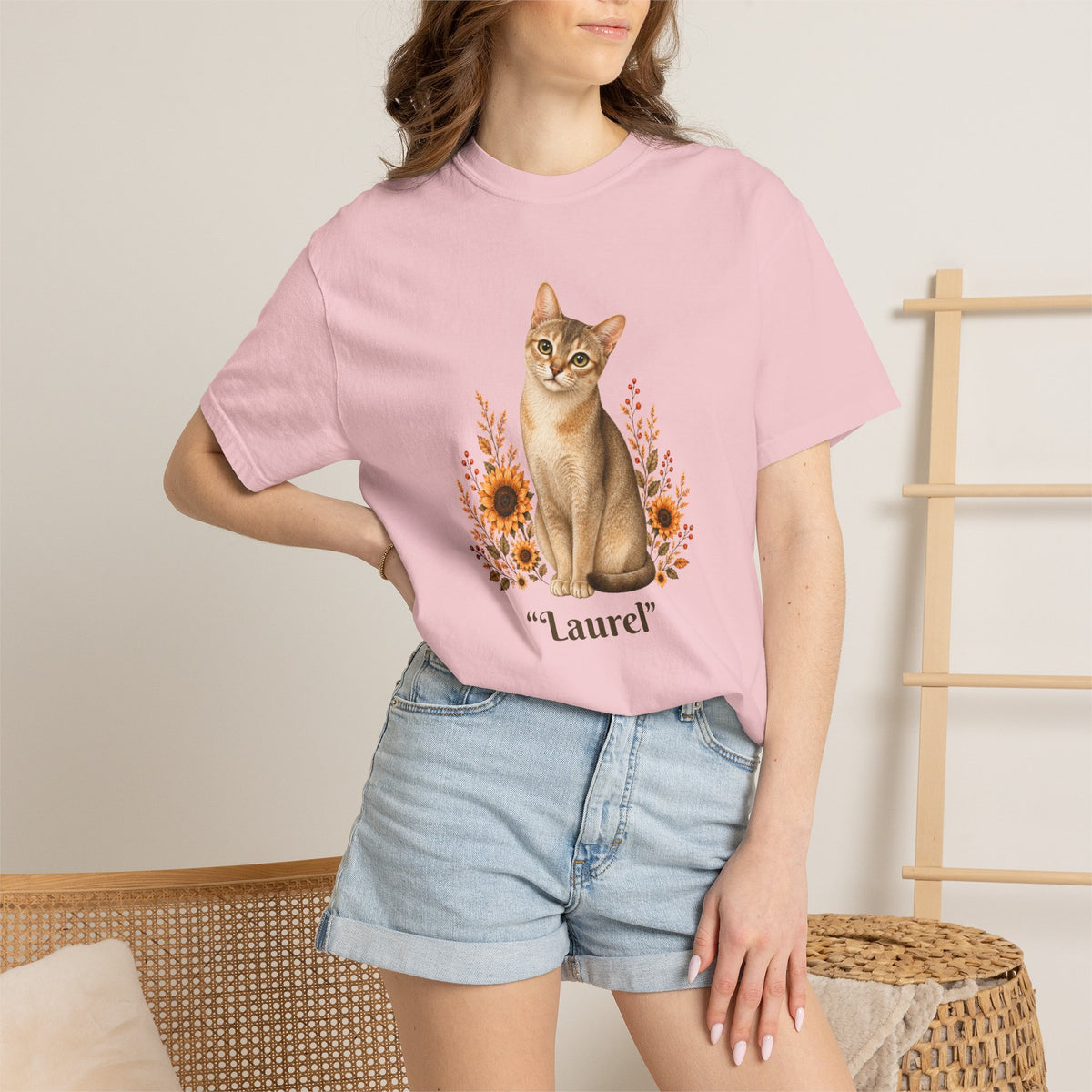 Personalized Petite Singapore Cat Sunflower Comfort Colors® T-Shirt