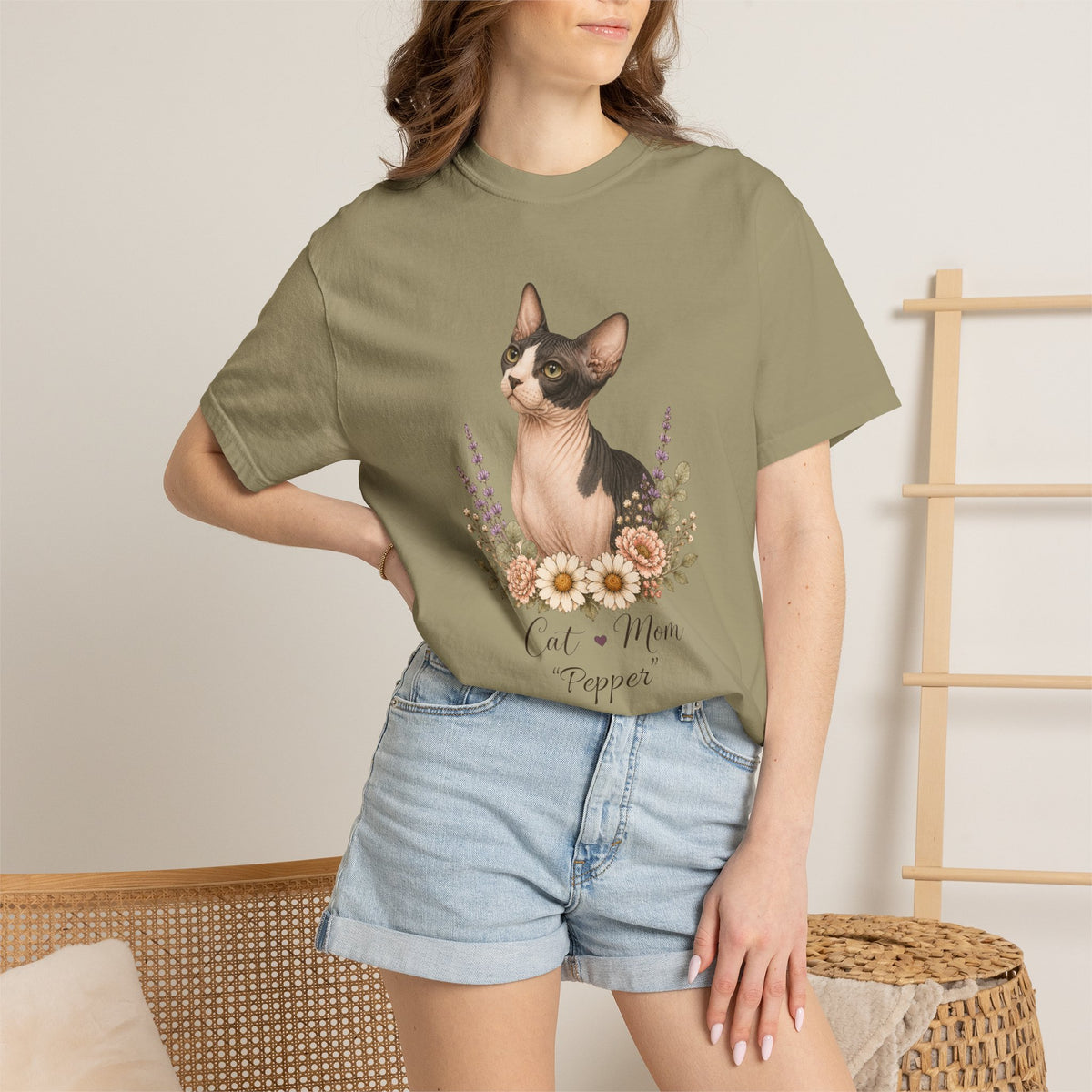Personalized Black/White Sphynx Cat Comfort Colors® T-Shirt