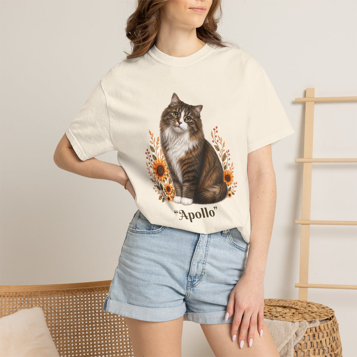 Personalized Longhair Tabby Cat  Sunflower Comfort Colors® T-Shirt