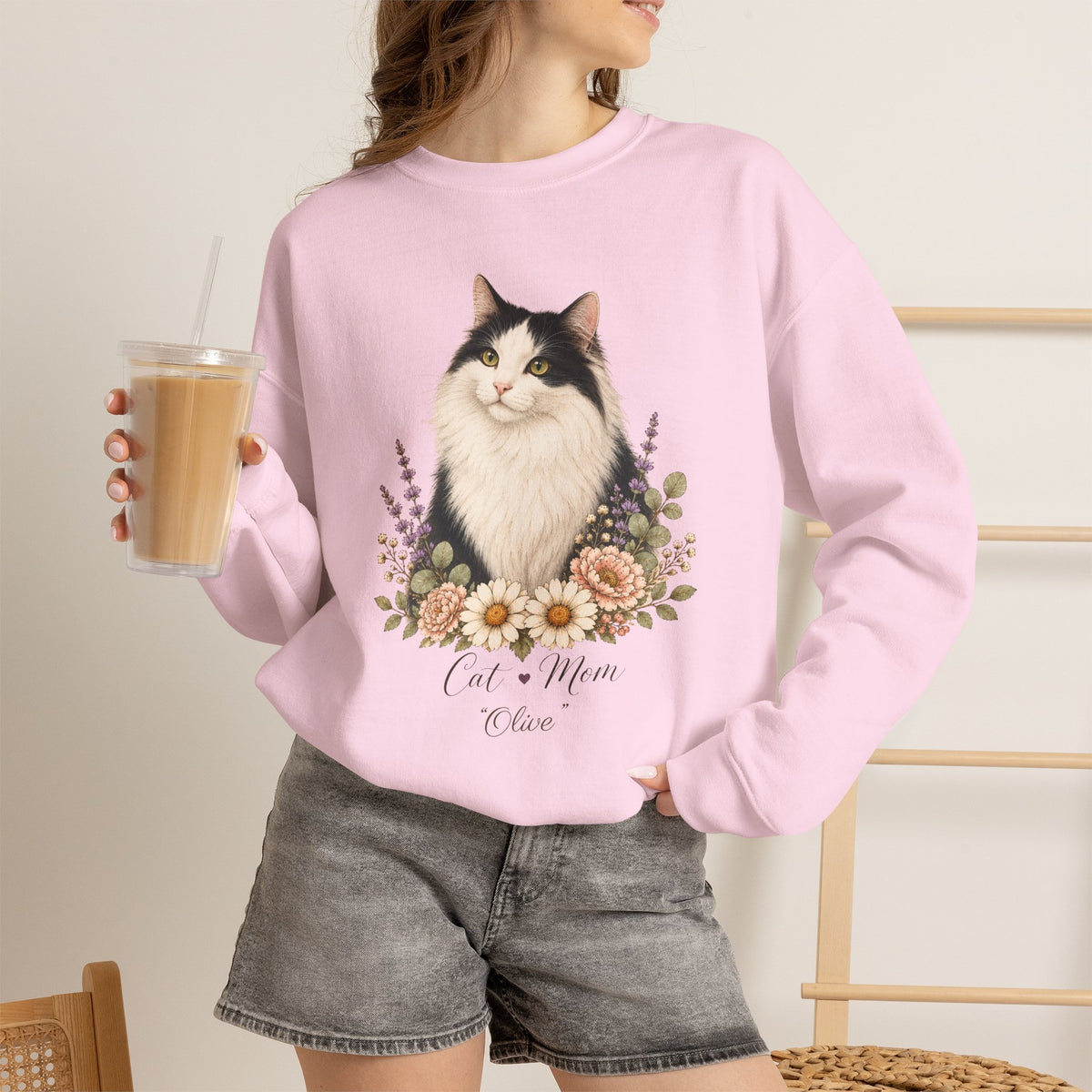 Personalized Cat Botanical Floral Sweatshirt