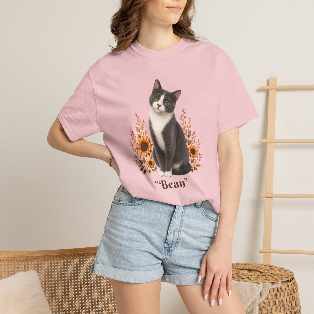 Personalized Blue Tuxedo Cat Sunflower Comfort Colors® T-Shirt