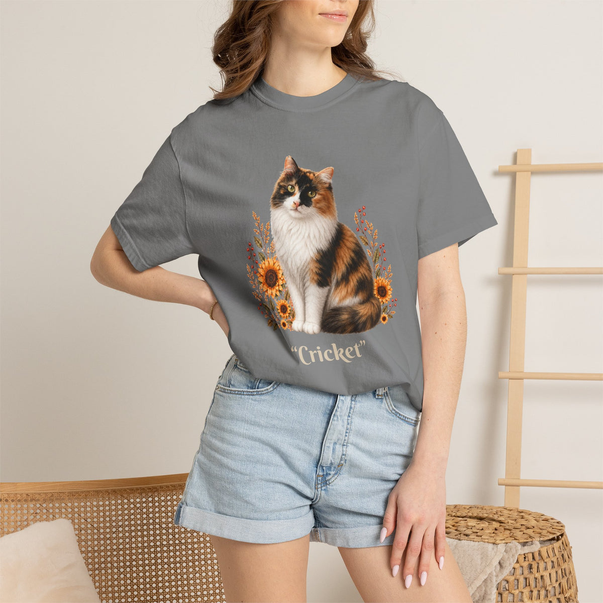 Personalized Calico Cat Sunflower Comfort Colors® T-Shirt