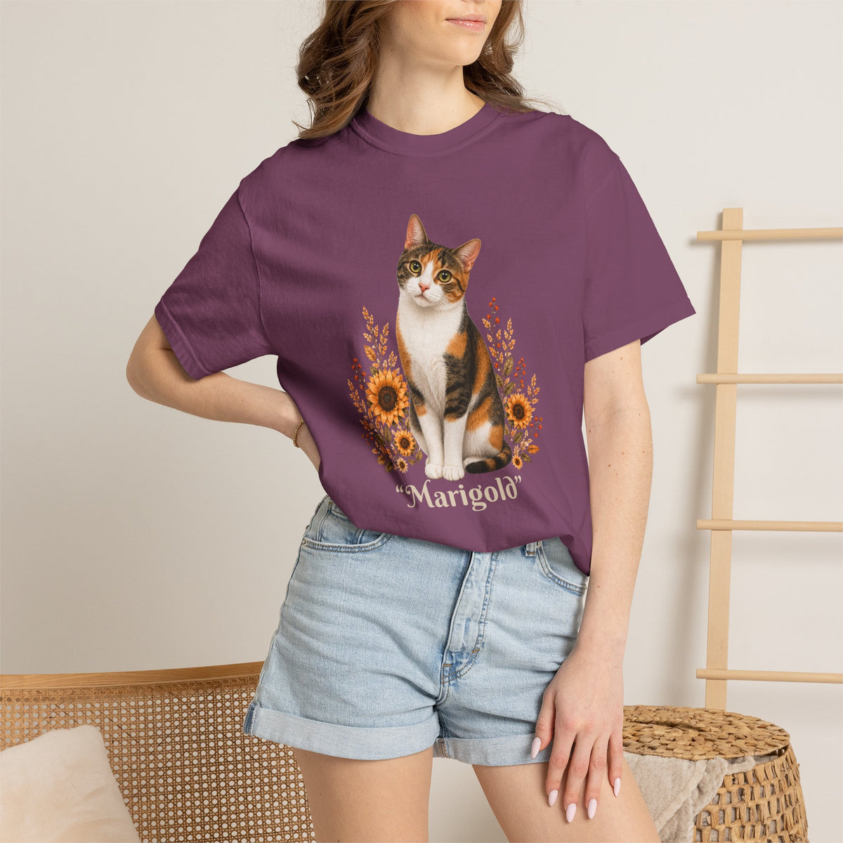 Personalized Calico Cat Sunflower Comfort Colors® T-Shirt
