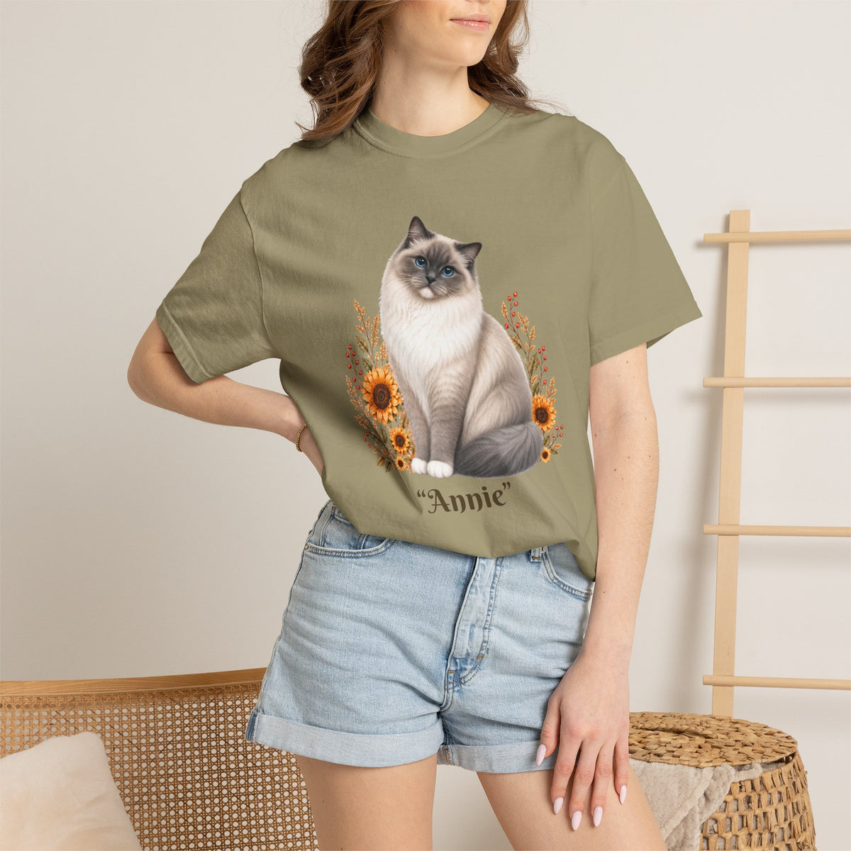 Personalized Ragdoll Cat Sunflower Comfort Colors® T-Shirt