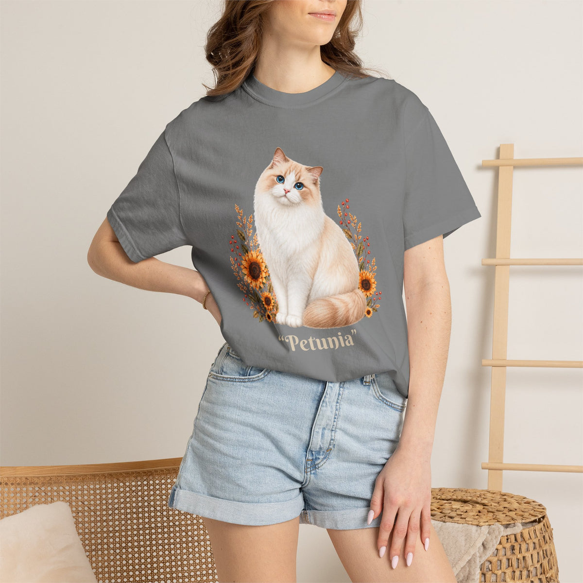 Personalized Ragdoll Cat Sunflower Comfort Colors® T-Shirt