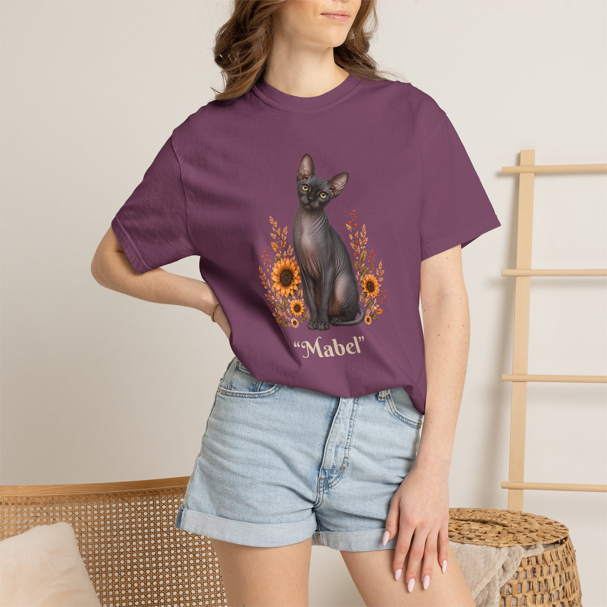 Personalized Charcoal Sphinx Cat Sunflower Comfort Colors® T-Shirt